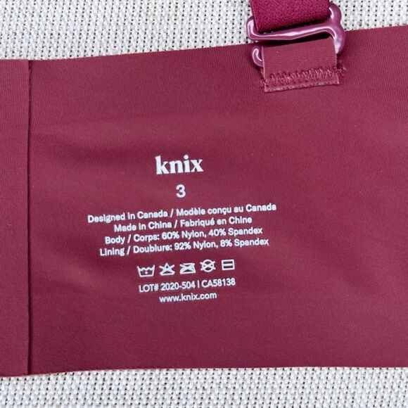 Knix Padded Evolution Bra sz 3 * Wireless No Wire Burgundy Leaf Pattern Print - Picture 7 of 7